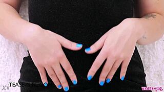 dazzling blonde model struts in for a flirty casting tease photoshoot