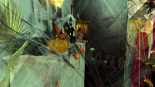 Halloween Threesome Features Bisexual Brunette Costumed Fun