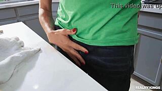 ballerina chokes on neighbor's cock before wild kitchen pounding