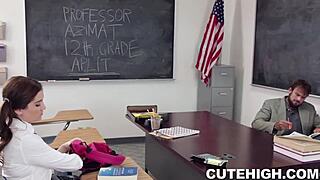 Bubbly brunette teen pounds teacher's cock in hardcore fantasy frenzy