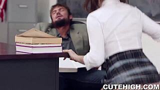 Bubbly brunette teen pounds teacher's cock in hardcore fantasy frenzy