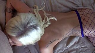 maia davis slurps bf's cock in fishnets then swallows load