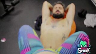 BBW Brunette Slut Sits on Monster Cock Instead of Weights in Intense Workout