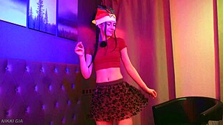 look at her curvy brunette body swaying in that tight miniskirt to the last christmas tune
