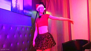 look at her curvy brunette body swaying in that tight miniskirt to the last christmas tune