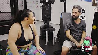 BBW Brunette Slut Sits on Monster Cock Instead of Weights in Intense Workout