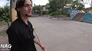 i spot this slutty girl at the train station and convince her for public pussy flashing