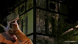 i'm mesmerized by brunette milf's poolside anal with monster cock riding