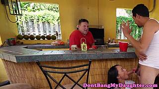 petite 18+ babe anally rides thick cock cowgirl style outdoors with neighbors