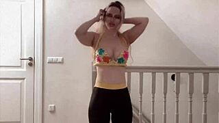 Belly dancer goddess sways her huge belly in seductive music rhythm