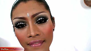 Watch Tattooed Ladyboy Stroke Monster Shecock Closeup!