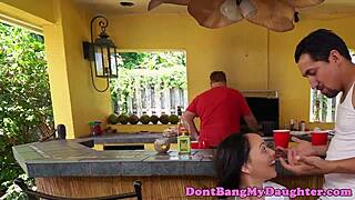 petite 18+ babe anally rides thick cock cowgirl style outdoors with neighbors