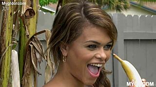 banana play turns wild with shaved pussy riding black cock