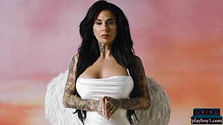 busty tattooed milf joanna angel strips her luscious body for playboy