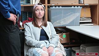 hey caught this brunette shoplifter now we bang her hard