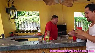 petite 18+ babe anally rides thick cock cowgirl style outdoors with neighbors