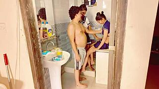 Intense interracial threesome heats up the room