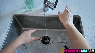 Blonde teen with glasses bends over for intense doggystyle pounding and foot fetish lick