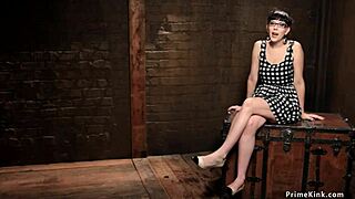 watch me toy this bound ebony slave while brunette chokes