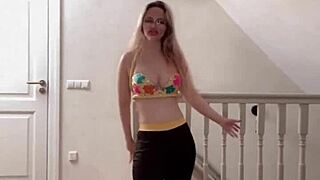 Belly dancer goddess sways her huge belly in seductive music rhythm