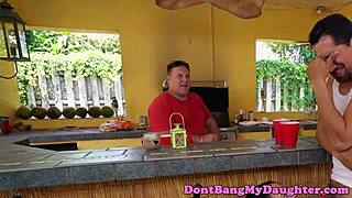 petite 18+ babe anally rides thick cock cowgirl style outdoors with neighbors