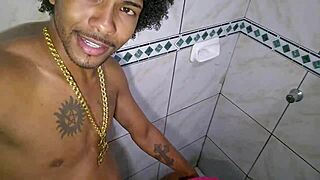 Skinny brazilian teen pretinha baiana sucks big cock in the shower then gets fucked bareback.
