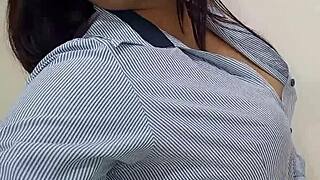 Super horny in boss's office, touching dirty while clients wait!