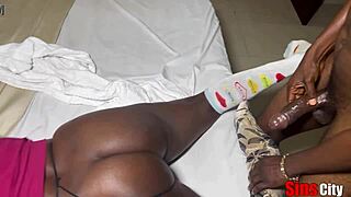 Ebony milf squirts massively after huge cock doggystyle pounding session