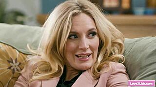 british milf grinds face on young blonde's eager mouth