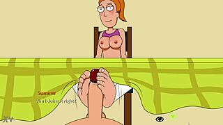 Summer strokes cock expertly in erotic footjob parody adventure scene