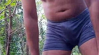 Diogo Brazilian Jerks Off Wildly Alone in Middle of Thick Forest