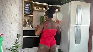 Husband pounds brunette teen pussy in kitchen creampie