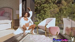 Ebony teen naadia strips tight black body secrets