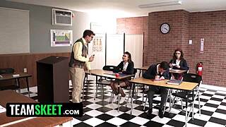 Nikki join Camilla for hot classroom pussy licking threesome now?