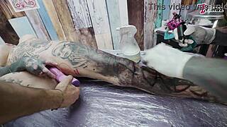 big boobed tattoo babe takes gaping anal pounding in session