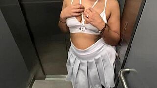 latina milf kylei ellish begs young bbc guy ditch condom for raw creampie in elevator