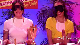 Hey Dkye soaks her strapon at wild hotdog eating contest with ebony hotties! 🔥🍆💦