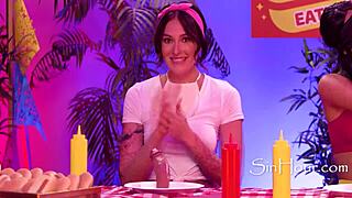 Hey Dkye soaks her strapon at wild hotdog eating contest with ebony hotties! 🔥🍆💦