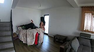 Cum drenches shiny leggings on puffy jacket