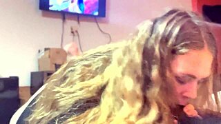 crazy sloppy blowjob from a tall fat slut in bdsm play