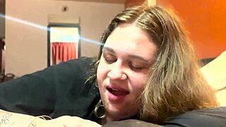 crazy sloppy blowjob from a tall fat slut in bdsm play