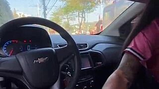kriok catches her slurping cock in daylight car face fuck pov