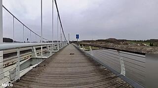 curvy mature wife flashes huge saggy natural tits on bridge