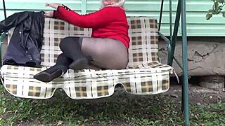 sexy pantyhose hugging this hot milf's curves got me weak...