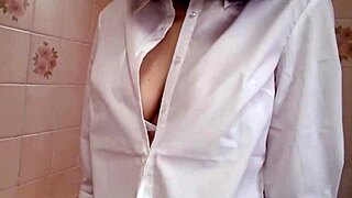 Mature Lady Strips Teasingly as Nipples Get Intense Play.