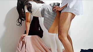 hey professor sneaks cute latina student home for special uniform lessons 😏 she sucks and rides to pass!