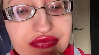 giantess with huge glasses smothers protein bar in her ass!