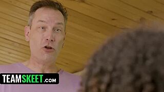 Skinny Black Neighbor Caught Masturbating Takes Interracial Ride