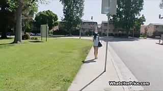 Broke Big Tit Teen Sucks Stranger Cock Outdoors for Quick Cash