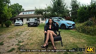 debt payment turns into intense outdoor deepthroat cowgirl ride